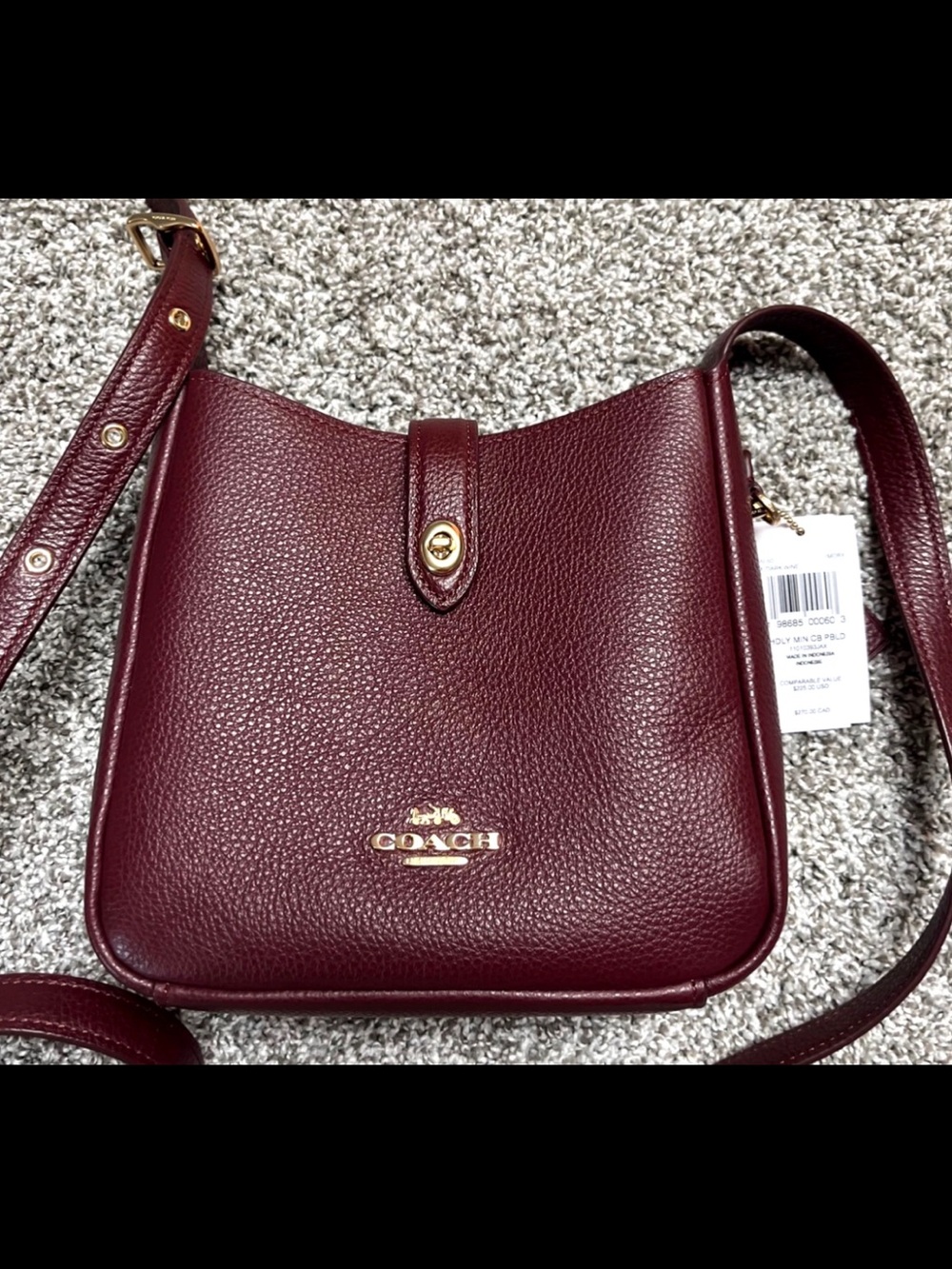 Coach Hadley Mini Crossbody Bag CAL60 Dark Wine Pebbled Leather NWT Gold Tone